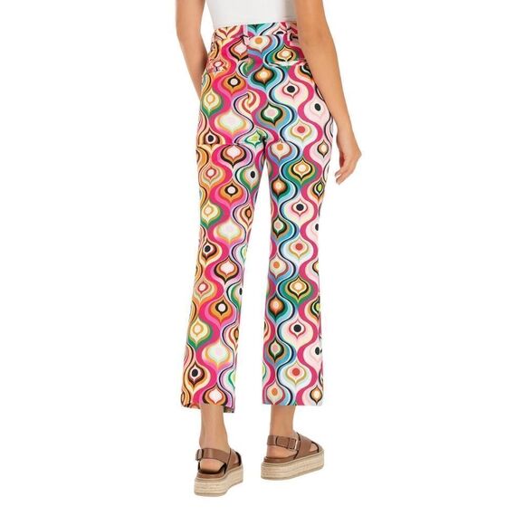 NWOT MAC Jeans Aida Cropped Kick Flare '70s Retro Colorful Print Trouser Pants 6 - Picture 2 of 12